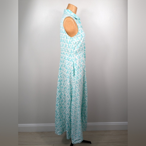 Livro Maxi Dress Womens Size Small Aqua White Boho Collared Button Front - Picture 4 of 14